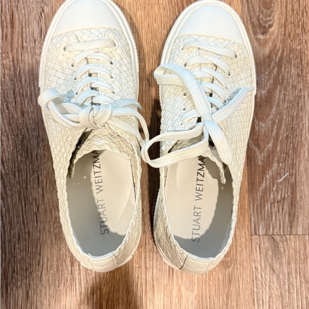 Stuart Weitzman Cream Wova Low-Top Sneakers size 8.5